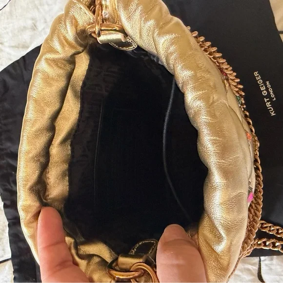 Gold Quilted Crossbody Bag with Multicolor Gem Accents. Not available anywhere. - Picture 6 of 6